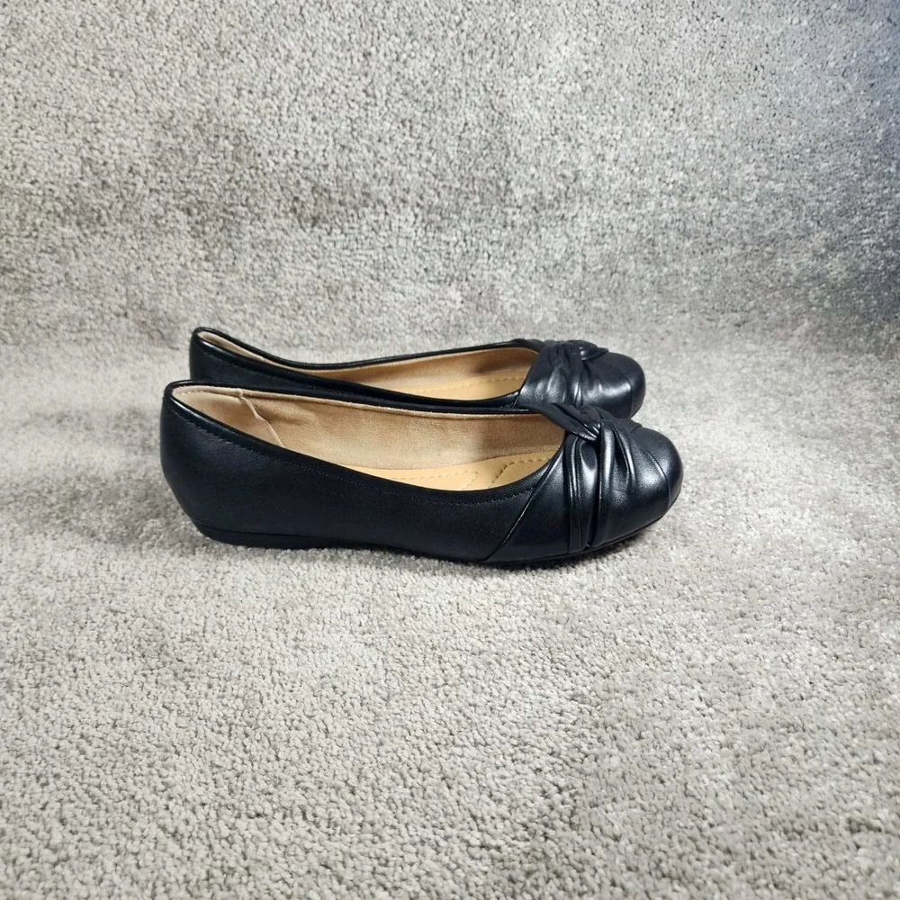 Earth Jacci Ballet Flats Black Leather Knotted Twist Comfort Womens 7